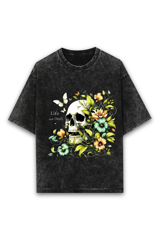 Oversized Skull & Flower Tshirt